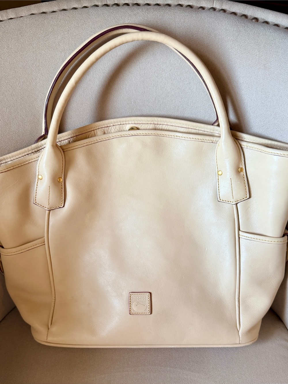 Dooney & Bourke Kristen Florentine Leather Tote Bag - Cream with Gold Hardware